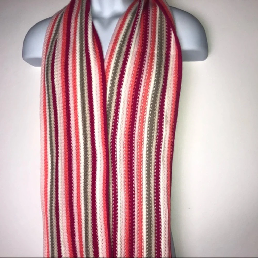 New York & Company White Pink‎ Orange Stripe Scarf